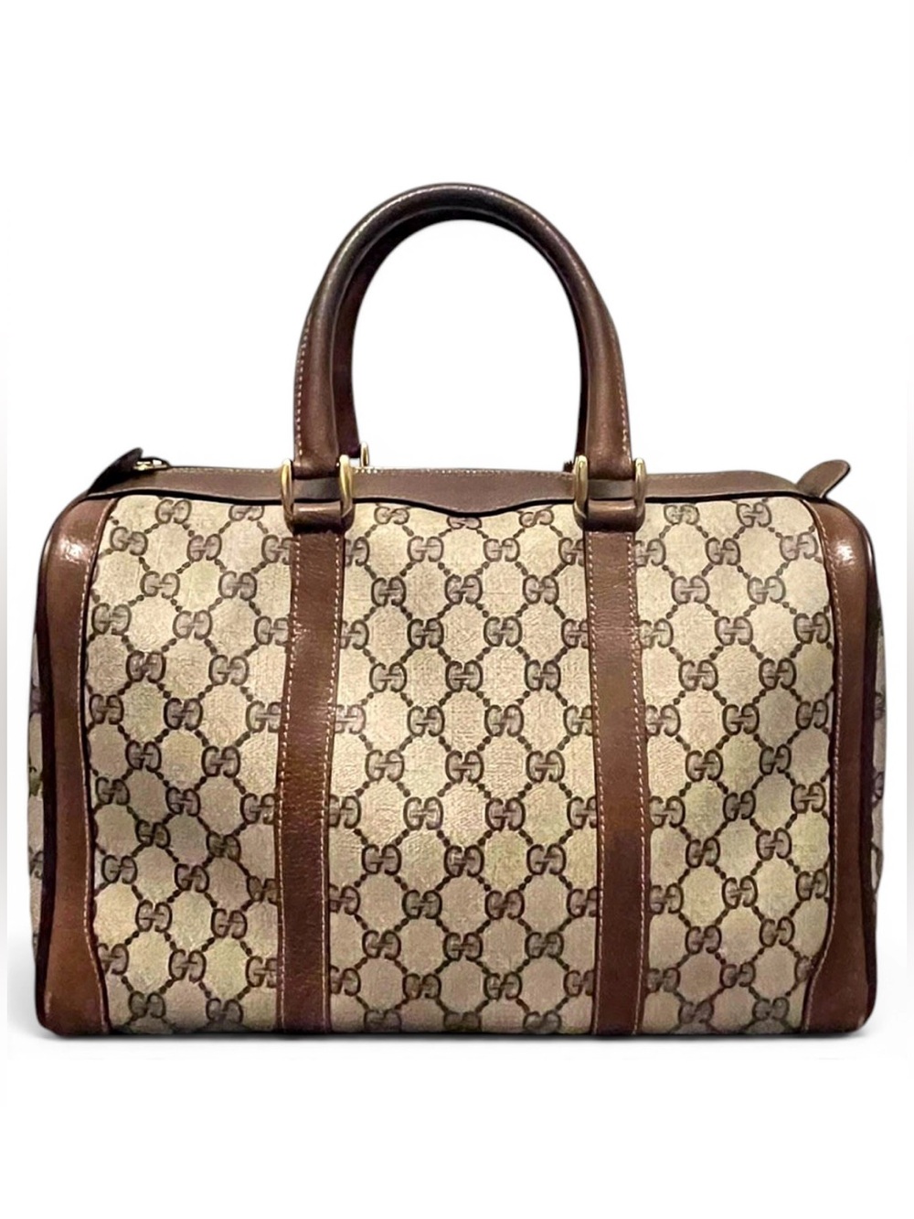 GUCCI ARCHIVAL GG Plus Boston Bag Pristine Gold Stamp Vintage 80s RARE VTG